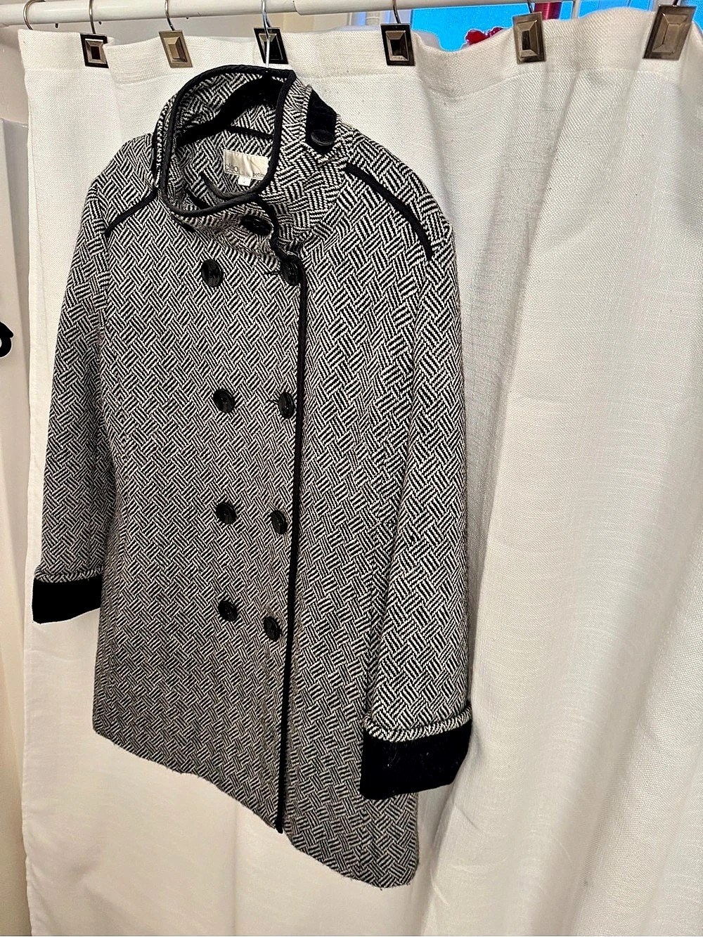 24” ptp Cleo Petite Wool Blend A-Line Coat – Size 14 Petite – Black & Ivory Herr - Picture 7 of 15